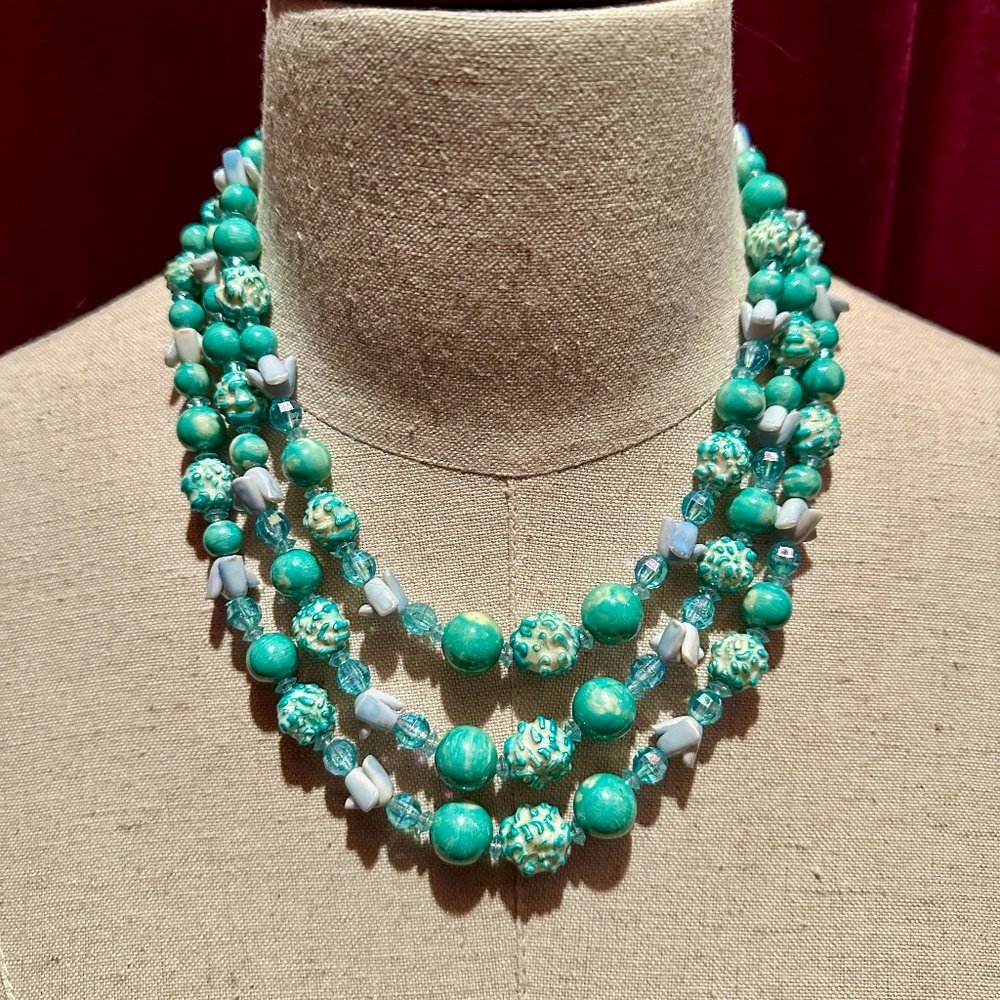 Vintage Turquoise Textured Beaded Necklace